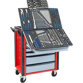 ADB Werkstattwagen HQ, mit 190-teiligem Werkzeugset, 7 Schubladen, Schiebegriff, Zentralverschluss, B 750 x T 475 x H 985 mm, feuerrot RAL 3000