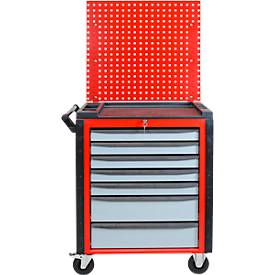 ADB Werkstattwagen HQ, mit Lochwand, 7 Schubladen, Schiebegriff, Zentralverschluss, B 750 x T 475 x H 985 mm, silbergrau RAL 7001