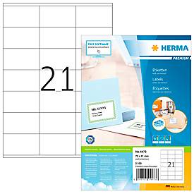 Adressetiketten HERMA 4473, permanenthaftend, selbstklebend, bedruckbar, B 70 x H 41 mm, FSC®-Papier, weiß, 2100 Stück/100 Blatt