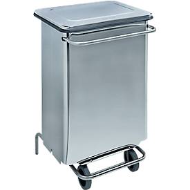 Afvalbak Continox, rvs, 2 rubberen wielen, met pedaal, 70 liter