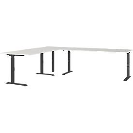 Agenda hoekbureau, mechanisch in hoogte verstelbaar, B 2600 x D 2200 x H 680-910 mm, lichtgrijs/zwart