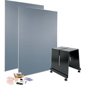 Agiles Pinboard Set sigel MUB02, 4-teilig, 2 x Pinboard B 1200 x H 1800 mm, 1 x mobiler Ständer & umfangreiches Toolkit