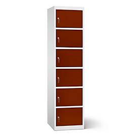 Akku Ladeschrank, 6 Abteile mit Zylinderschloss, Stahlblech lichtgrau RAL 7035/mahagonibraun RAL 8016