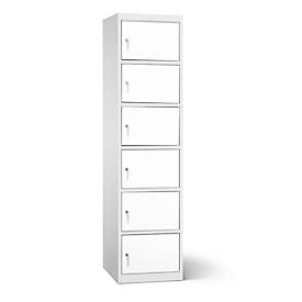 Akku Ladeschrank, 6 Abteile mit Zylinderschloss, Stahlblech lichtgrau RAL 7035/reinweiß RAL 9010