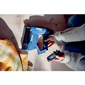 Akku-Tacker Rapid BTX553 Set, LCD-Anzeige, LED-Frontarbeitslicht, 6-stufige Eintreibkraft, inkl. Bosch Akku