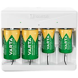 Akkuladegerät für Batterien, 2x o. 4x AA/AAA/C/D & 1x 9V, Ladezeit 4,5 h, USB-C (inkl. Kabel), 100-240 V, B 154 x T 49 x H 129 mm, weiß