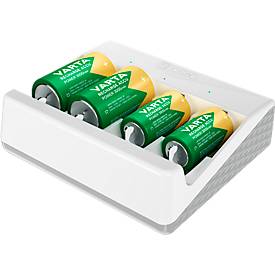 Akkuladegerät für Batterien, 2x o. 4x AA/AAA/C/D & 1x 9V, Ladezeit 4,5 h, USB-C (inkl. Kabel), 100-240 V, B 154 x T 49 x H 129 mm, weiß