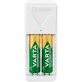 Akkuladegerät Varta Mini, 2x AA/AAA, Ladezeit 4,5 h, EU-Stecker, 100-240 h, inkl. 2 AA-Akkus, B 43 x T 63 x H 103 mm, weiß