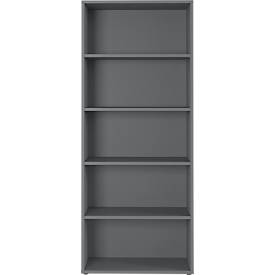 Aktenregal Aalborg, 4 verstellbare Einlegeböden, Traglast bis 22, Möbelgleiter, Spanplatte, melaminharzbeschichtet, B 800 x T 400 x H 1970 mm, graphit