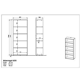 Aktenregal Aalborg, 4 verstellbare Einlegeböden, Traglast bis 22, Möbelgleiter, Spanplatte, melaminharzbeschichtet, B 800 x T 400 x H 1970 mm, graphit