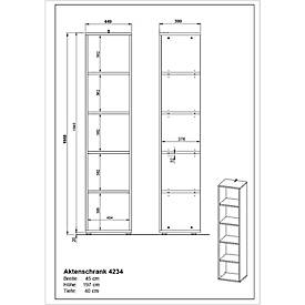 Aktenregal Aalborg, 4 verstellbare Einlegeböden, Traglast bis 30, Möbelgleiter, Spanplatte, melaminharzbeschichtet, B 450 x T 400 x H 1970 mm, graphit