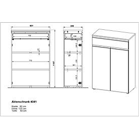 Aktenschrank Aalborg, 1 Schublade, 2 Türen, 2 Fachböden, Möbelgleiter, melaminharzbeschichtet, B 810 x T 400 x H 1200 mm, graphit