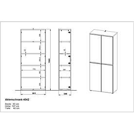 Aktenschrank Aalborg, 2 Türen, 4 Fachböden, Möbelgleiter, Spanplatte melaminharzbeschichtet, B 810 x T 400 x H 1970 mm, kaschmir