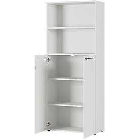 Aktenschrank Agenda, 5 OH, B 800 x H 1970 x T 400 mm, 2 offene Fächer, abschließbar, lichtgrau