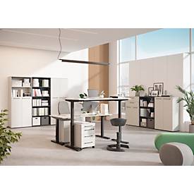 Aktenschrank Agenda, 5 OH, B 800 x H 1970 x T 400 mm, 2 offene Fächer, abschließbar, lichtgrau