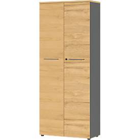 Aktenschrank Agenda Home, 5 OH, abschließbar, B 800 x T 400 x H 1970 mm, Graphit/Eiche