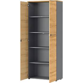 Aktenschrank Agenda Home, 5 OH, abschließbar, B 800 x T 400 x H 1970 mm, Graphit/Eiche
