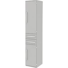 Aktenschrank BARI, 6 OH, 3 Böden, 2 Schübe, Türanschlag rechts, B 427 x T 430 x H 2174 mm, hellgrau/hellgrau/Alu