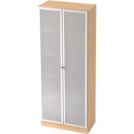 Aktenschrank mit Glastüren ULM, 5 OH, B 800 x T 420 x H 2004 mm, Ahorn-Dekor