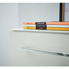 Aktenschrank MONTERIA, Front & Abdeckplatte aus Glas, abschließbar, 3 OH, B 800 x T 370 x H 1200 mm, weiß