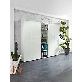 Aktenschrank MONTERIA, Front aus Glas, abschließbar, 5 OH, B 800 x T 370 x H 1960 mm, weiß