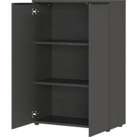 Aktenschrank Porto, 2 Türen und 2 Einlegeböden, 3 OH, B 810 x T 400 x H 1200 mm, graphit