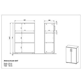 Aktenschrank Profi 2.0, 2 Einlegeböden, 3 OH, B 800 x T 400 x H 1230 mm, Grandson-Eiche/weiß