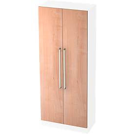 Aktenschrank TARVIS, mit Griff ohne Schloss, 5 Ordnerhöhen, B 800 x T 420 x H 2004 mm, weiß/Nussbaum-Dekor