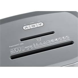 Aktenvernichter Dahle PaperSAFE® 260, Partikelschnitt 4 x 12 mm, P-4, 25 l, 1-12 Blatt Schnittleistung, mit Rollen, grau