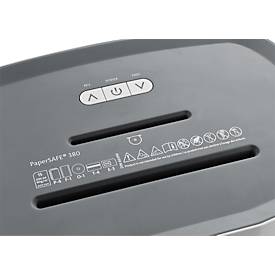 Aktenvernichter Dahle PaperSAFE® 380, Partikelschnitt 4 x 12 mm, P-4, 25 l, 1-15 Blatt Schnittleistung, mit Rollen, grau