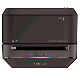 Aktenvernichter Fellowes® Microshred LX 211, Mikropartikelschnitt 2 x 12 mm, P-5, 23 l, 15 Blatt Schnittleistung, mit Rollen, schwarz