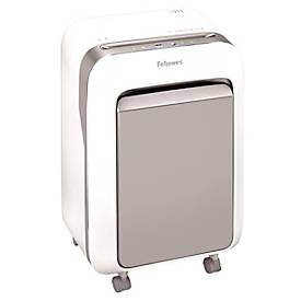Aktenvernichter Fellowes® Microshred LX 211, Mikropartikelschnitt 2 x 12 mm, P-5, 23 l, 15 Blatt Schnittleistung, mit Rollen, weiß