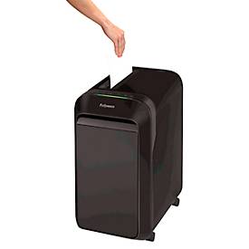Aktenvernichter Fellowes® Microshred LX 221, Mikropartikelschnitt 2 x 12 mm, P-5, 30 l, 20 Blatt Schnittleistung, mit Rollen, schwarz