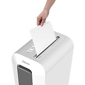 Aktenvernichter Fellowes® Powershred LX 65, Partikelschnitt 4 x 40 mm, P-4, 22 l, 10 Blatt Schnittleistung, weiß