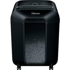 Aktenvernichter Fellowes® Powershred LX 85, Partikelschnitt 4 x 40 mm, P-4, 19 l, 12 Blatt Schnittleistung, mit Rollen, schwarz