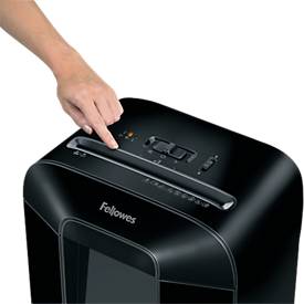 Aktenvernichter Fellowes® Powershred LX 85, Partikelschnitt 4 x 40 mm, P-4, 19 l, 12 Blatt Schnittleistung, mit Rollen, schwarz