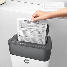 Aktenvernichter HP OneShred Auto 100CC, Sicherheitsstufe P-4, Partikelschnitt 4,3 x 12 mm, 100 Blatt, grau/weiß
