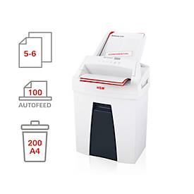 Aktenvernichter HSM SECURIO AF100, Sicherheitsstufe 4, Partikelschnitt 4 x 25 mm, 8 Blatt, Autofeed, weiß