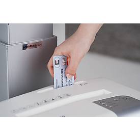 Aktenvernichter HSM shredstar X10, Sicherheitsstufe 4, Partikelschnitt 4,5 x 30 mm, 10 Blatt, weiß-silber