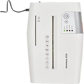 Aktenvernichter HSM shredstar X10, Sicherheitsstufe 4, Partikelschnitt 4,5 x 30 mm, 10 Blatt, weiß-silber