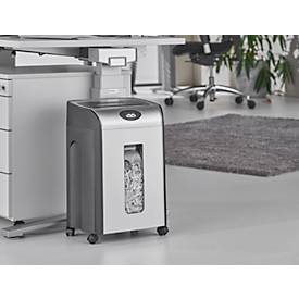 Aktenvernichter PN 415D, Partikelschitt 4 x 38 mm, P-4, 18 l, 13-15 Blatt Schnittleistung, Antipapierstau, mit Rollen, schwarz-silber 