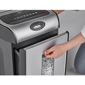 Aktenvernichter PN 415D, Partikelschitt 4 x 38 mm, P-4, 18 l, 13-15 Blatt Schnittleistung, Antipapierstau, mit Rollen, schwarz-silber 