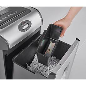 Aktenvernichter PN 415D, Partikelschitt 4 x 38 mm, P-4, 18 l, 13-15 Blatt Schnittleistung, Antipapierstau, mit Rollen, schwarz-silber 