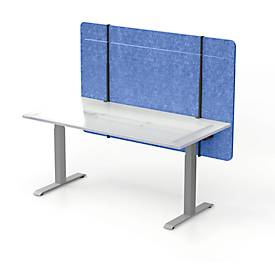 Akustik Tischtrennwand AKUSTIX Vario, Schallabsorptionsklasse B, Stärke 18 mm, ohne Halterung, PET-Filz, B 1600 oder 1800 mm, blau oder grau