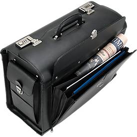 Alassio Pilotenkoffer, mit Tragegriff, mit Laptopfach, Rindleder, schwarz