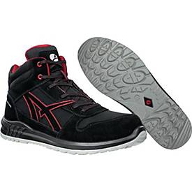 ALBATROS Sicherheitsstiefel CLIFTON MID, S3 SRC, Größe 44, schwarz/rot, Veloursleder/Textilgewebe, Fiberglaskappe
