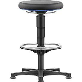 Allround Hocker Bimos, sitzhöhenverstellbar 560-810 mm, mit Gleiter & Fußring, SKINTEC-Polster, abwaschbar, extrem robust, Farbring blau