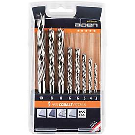 ALPEN Holzspiralbohrersatz PCTM, 8-tlg., Ø 3-10 mm, HSS-Co5, hitzebeständig bis 650°C, ideal für Terassendielen