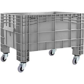 ALPHA Großbehälter IDABOX, 220 l, Polyethylen, geschlossen, stapelbar, wasserdicht, L 1040 x B 640 x H 670 mm, 4 Lenkrollen, grau