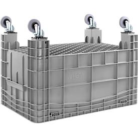 ALPHA Großbehälter IDABOX, 220 l, Polyethylen, geschlossen, stapelbar, wasserdicht, L 1040 x B 640 x H 670 mm, 4 Lenkrollen, grau
